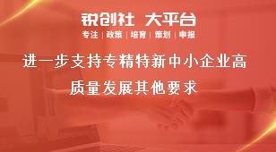 進一步支持專精特新中小企業(yè)高質量發(fā)展其他要求獎補政策