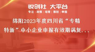 綿陽2023年度四川省“專精特新”中小企業(yè)申報有效期滿復核獎補政策