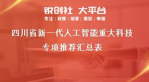 四川省新一代人工智能重大科技專項推薦匯總表獎補政策